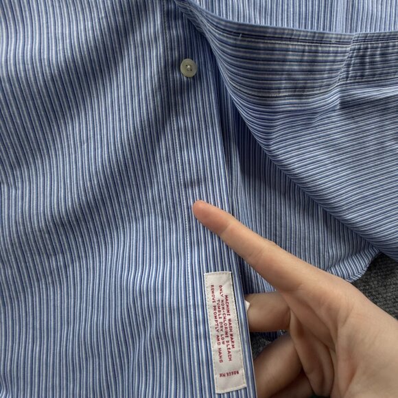 Brooks Brothers 17 36 Striped Regular Non-Iron Shirt Mens Button Up Blue Pocket - Picture 11 of 16